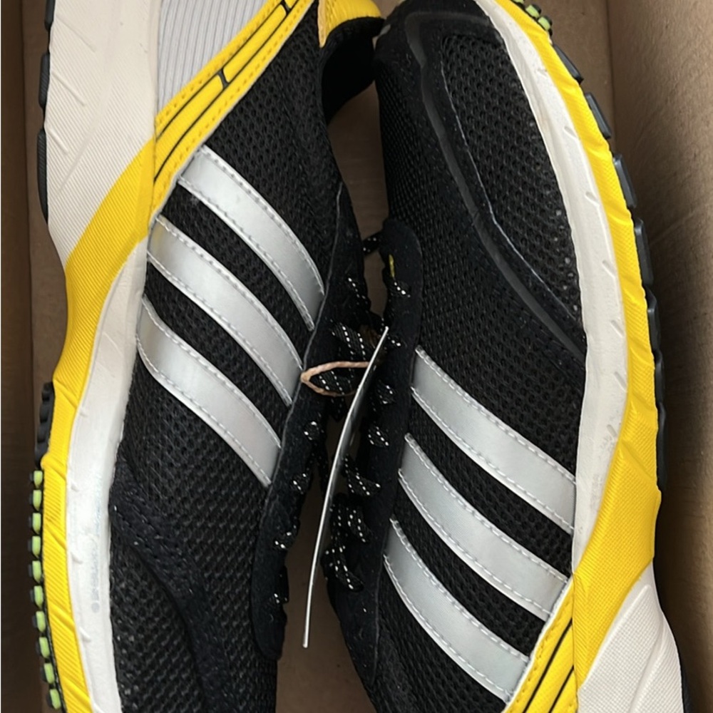 Adidas Adizero Black and Yellow Running Shoes with Silver Stripes